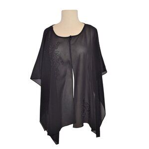 R & M Richards Beaded Chiffon Cape Black